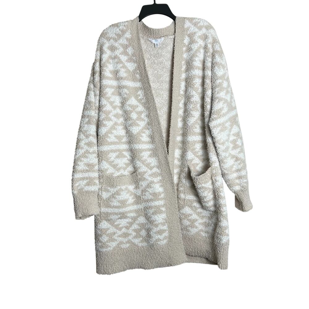 Time and Tru XXL Aztek Cardigan Sweater Beige White Pockets